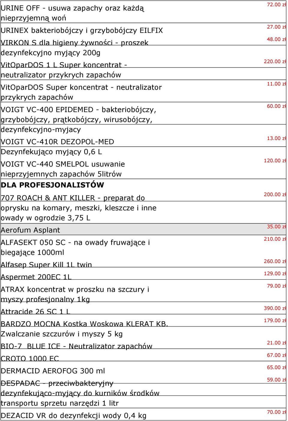 VOIGT VC-410R DEZOPOL-MED Dezynfekująco myjący 0,6 L VOIGT VC-440 SMELPOL usuwanie nieprzyjemnych zapachów 5litrów DLA PROFESJONALISTÓW 707 ROACH & ANT KILLER - preparat do oprysku na komary, meszki,