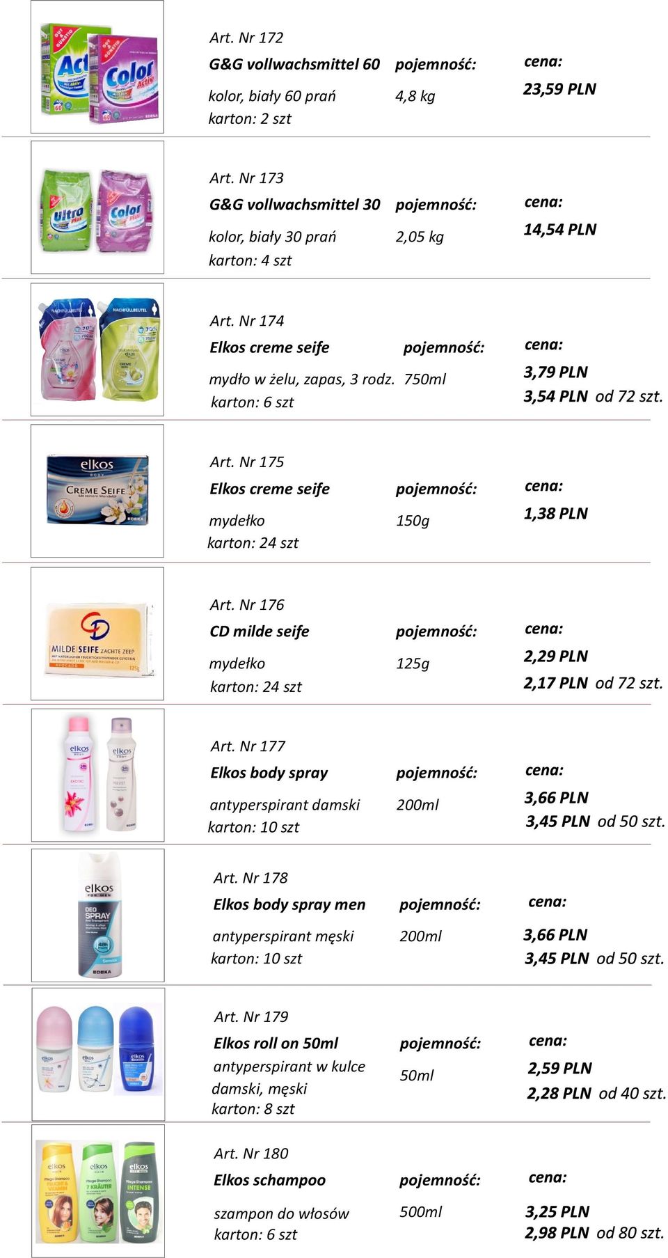 Nr 176 CD milde seife mydełko karton: 24 szt 125g Art. Nr 177 Elkos body spray antyperspirant damski karton: 10 szt 200ml Art.