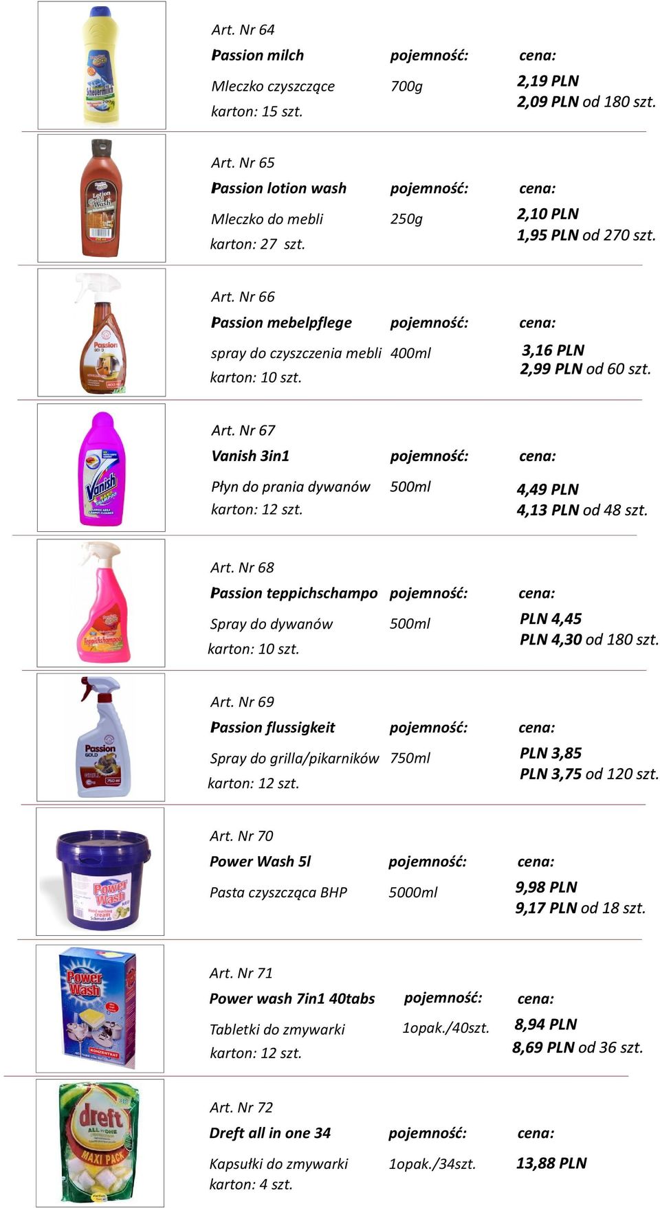 Nr 68 lpassion teppichschampo Spray do dywanów 500ml karton: 10 szt. Art. Nr 69 lpassion flussigkeit Spray do grilla/pikarników Art.