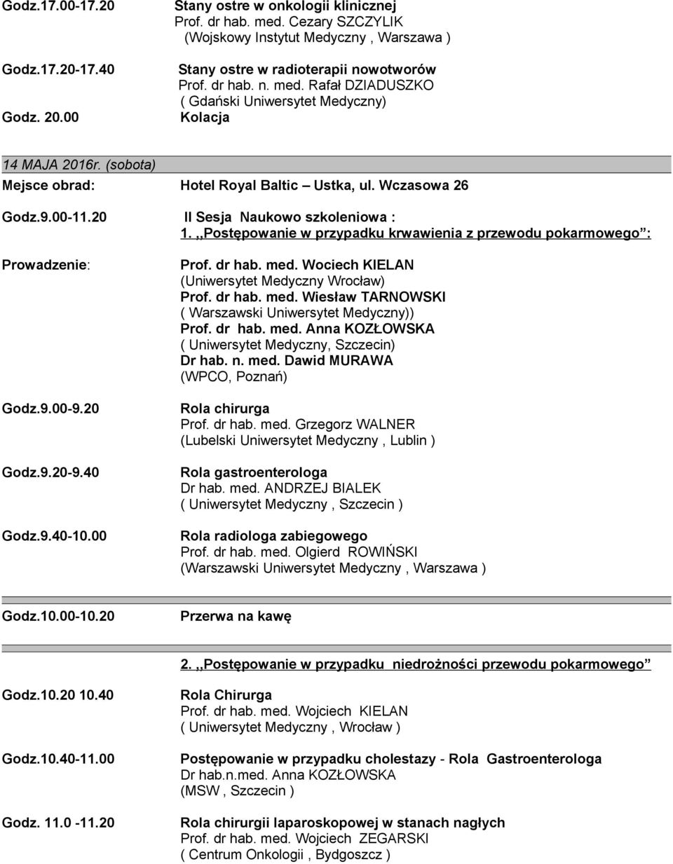 40 Godz.9.40-10.00 Prof. dr hab. med. Wociech KIELAN (Uniwersytet Medyczny Wrocław) Prof. dr hab. med. Wiesław TARNOWSKI ( Warszawski Uniwersytet Medyczny)) Prof. dr hab. med. Anna KOZŁOWSKA ( Uniwersytet Medyczny, Szczecin) Dr hab.