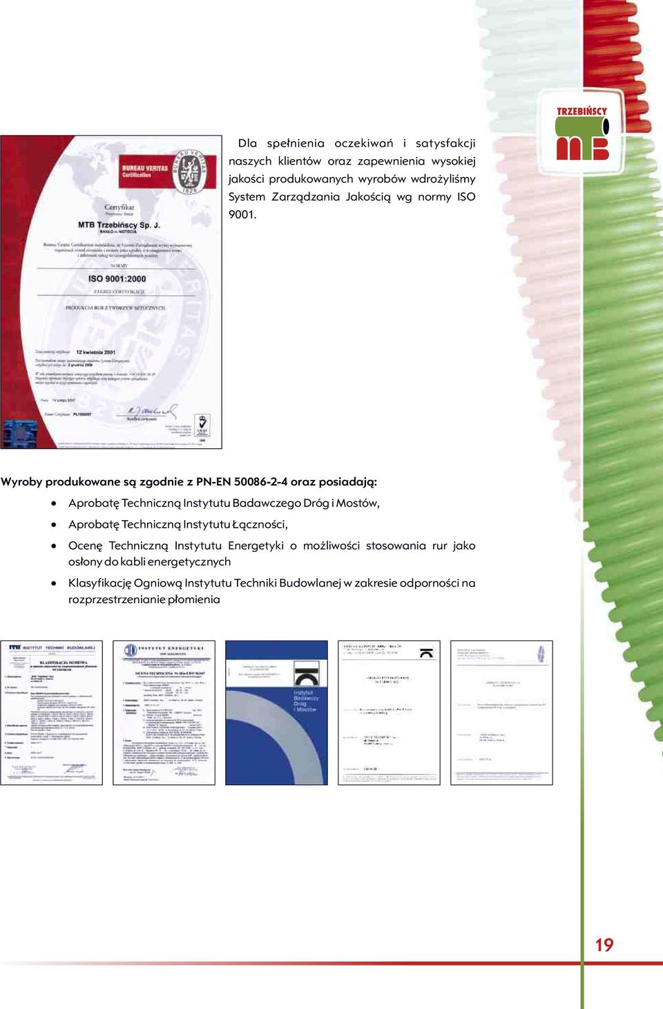 Wyroby produkowane s¹ zgodnie z PN-EN 50086-2-4 oraz posiadaj¹: Aprobatê Techniczn¹ Instytutu Badawczego Dróg i Mostów, Aprobatê