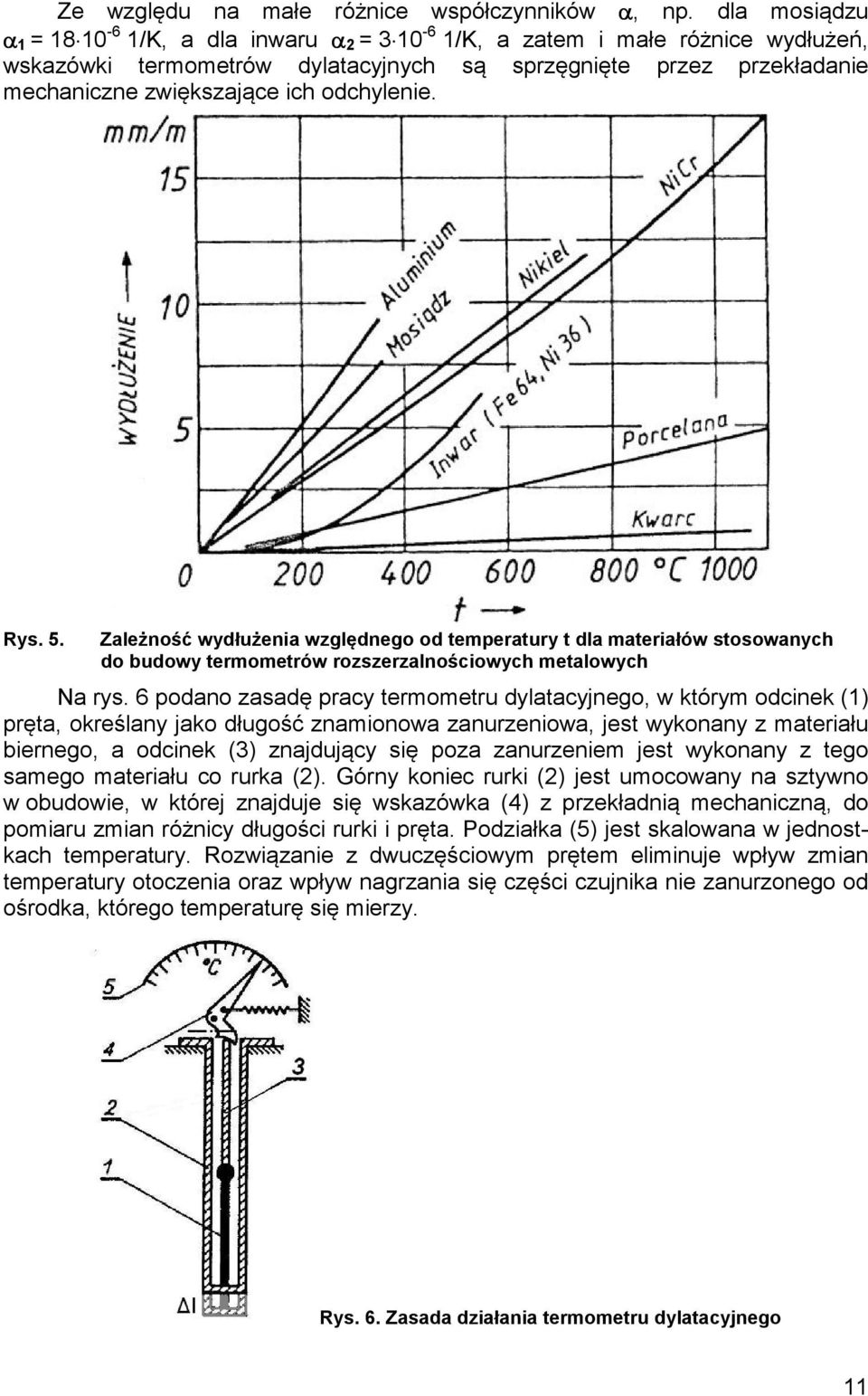 odchylenie. Rys. 5. Zależność wydłużenia względnego od temperatury t dla materiałów stosowanych do budowy termometrów rozszerzalnościowych metalowych Na rys.