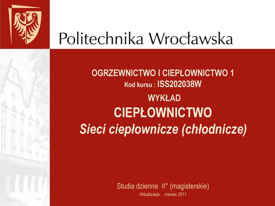 ciepłownicze (chłodnicze) Studia dzienne