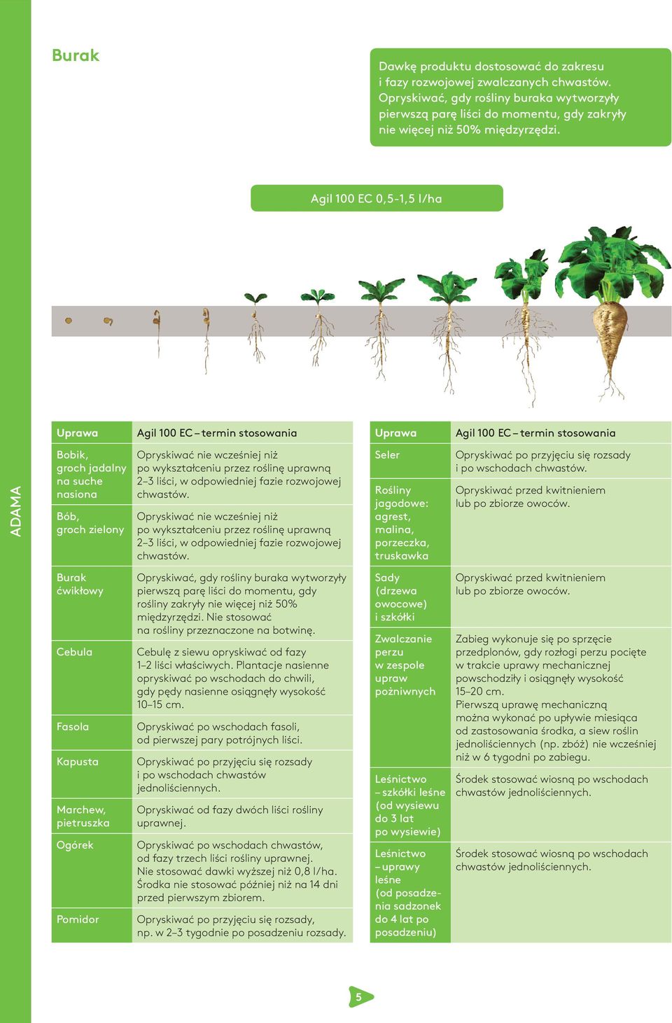 Agil 100 EC 0,5-1,5 l/ha Uprawa Agil 100 EC termin stosowania Uprawa Agil 100 EC termin stosowania Bobik, groch jadalny na suche nasiona Bób, groch zielony Opryskiwać nie wcześniej niż po