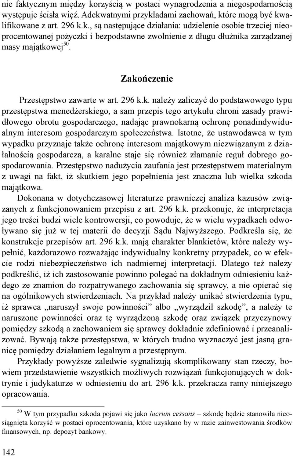 ńczenie Przestępstwo zawarte w art. 296 k.