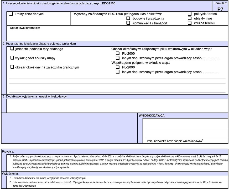 Przestrzenna lokalizacja obszaru objętego wnioskiem jednostki podziału terytorialnego wykaz godeł arkuszy mapy obszar określony na załączniku graficznym PL-2000 innym dopuszczonym przez organ