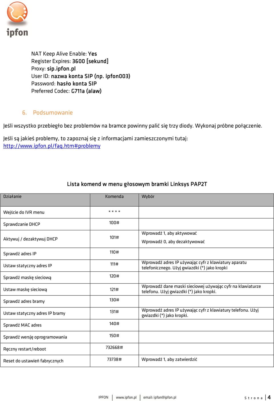 Jeśli są jakieś problemy, to zapoznaj się z informacjami zamieszczonymi tutaj: http://www.ipfon.pl/faq.