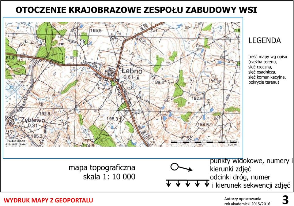 GEOPORTALU mapa topograficzna skala 1: 10 000 punkty widokowe, numery i kierunki zdjęć