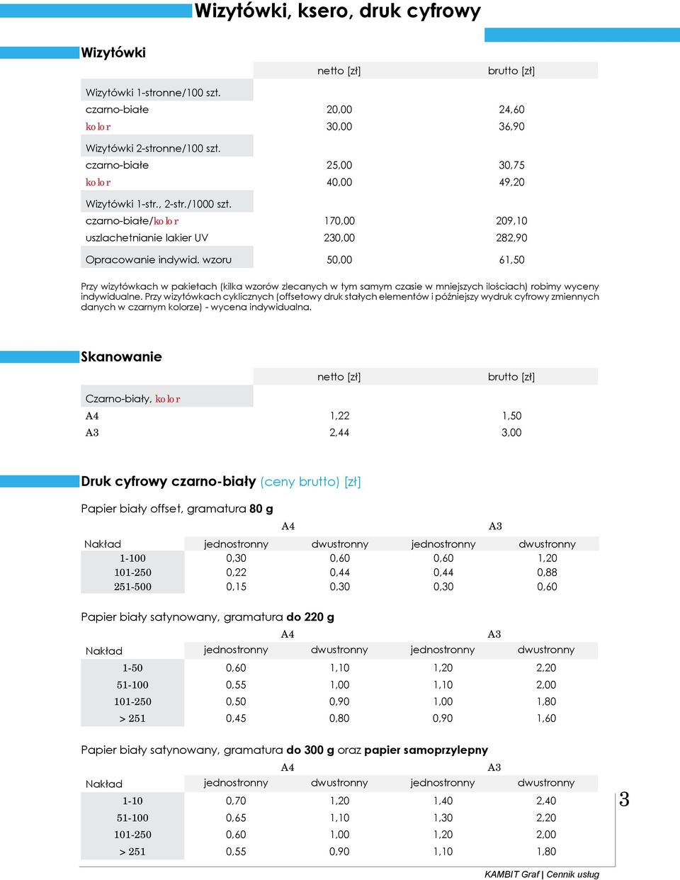 wzoru 50,00 61,50 Przy wizytówkach w pakietach (kilka wzorów zlecanych w tym samym czasie w mniejszych ilościach) robimy wyceny indywidualne.