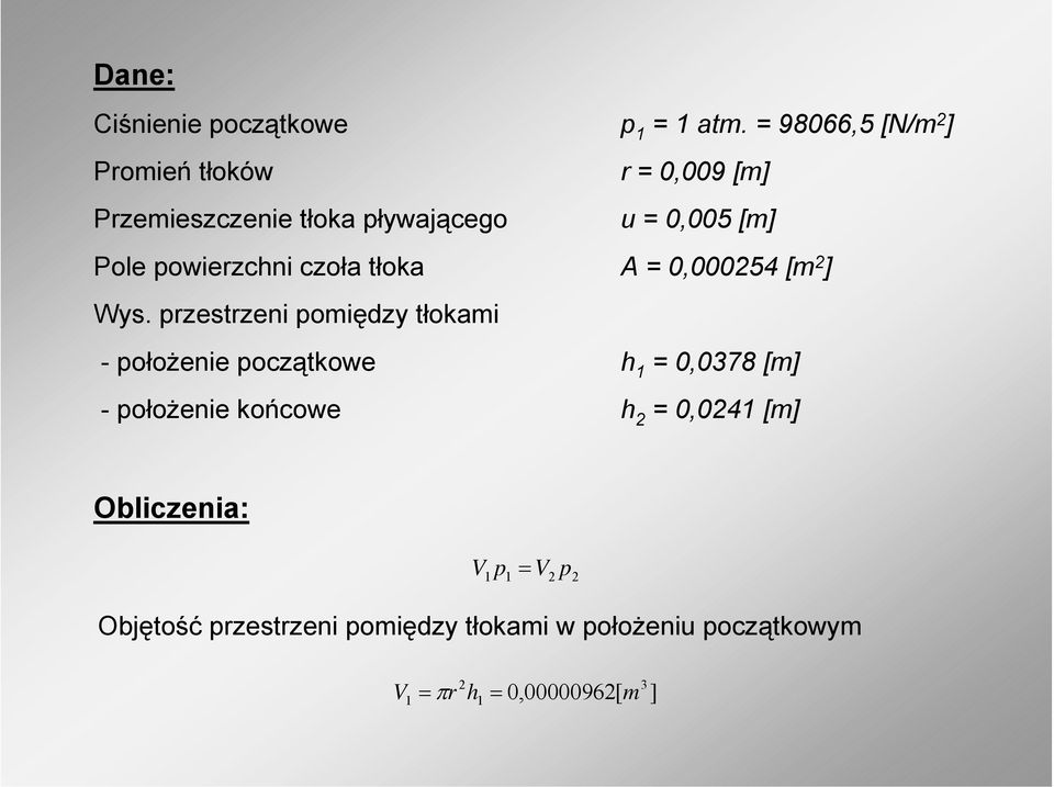 powierzchni czoła tłoka A =,54 [m ] Wys.