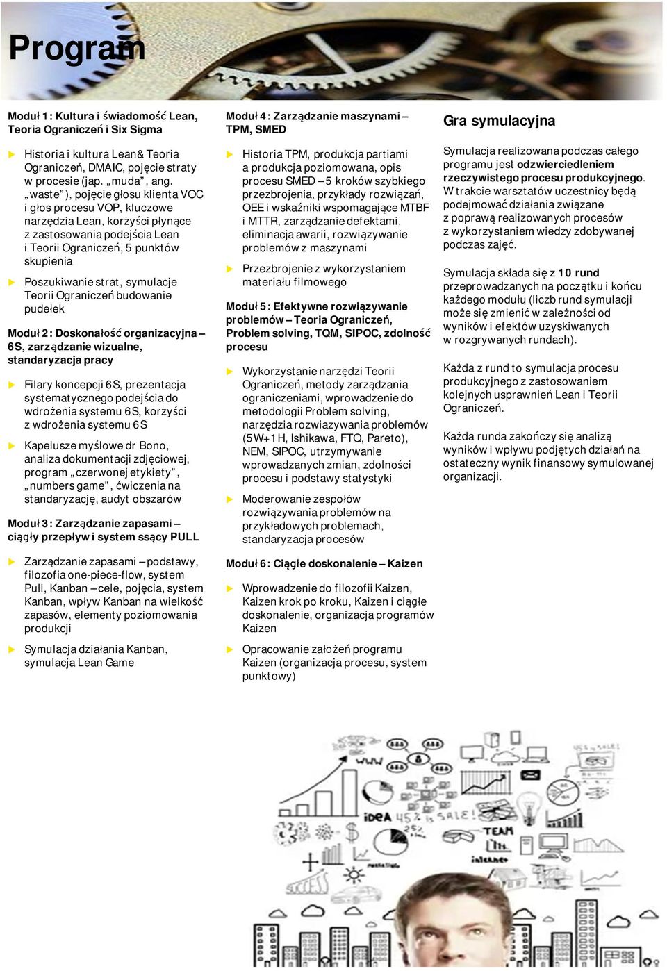 Ograniczeń bdowanie pdełek Modł 2: Doskonałość organizacyjna 6S, zarządzanie wizalne, standaryzacja pracy Filary koncepcji 6S, prezentacja systematycznego podejścia do wdrożenia system 6S, korzyści z