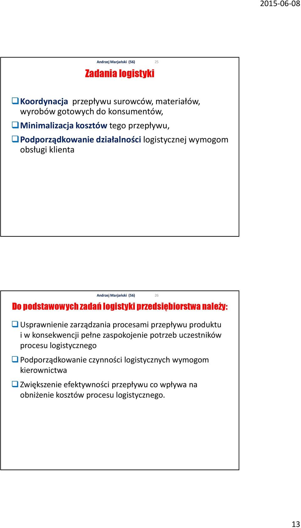 zarządzania procesami przepływu produktu i w konsekwencji pełne zaspokojenie potrzeb uczestników procesu logistycznego Podporządkowanie