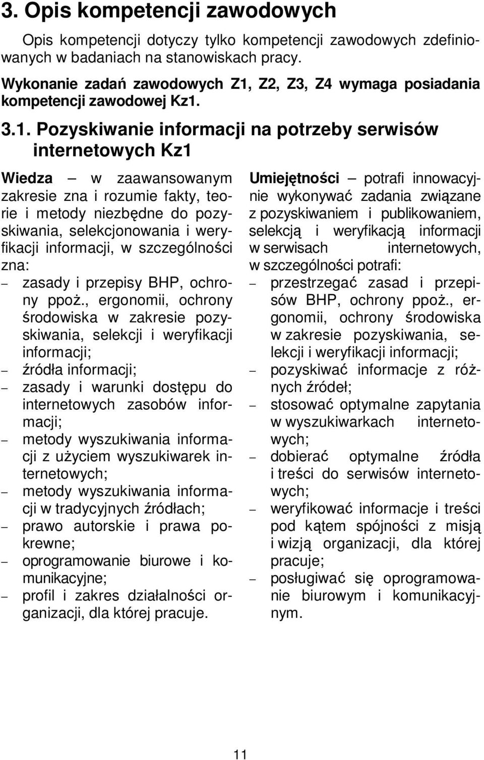 Z2, Z3, Z4 wymaga posiadania kompetencji zawodowej Kz1.