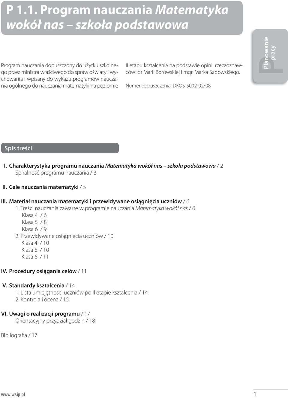 P 1.1. Program nauczania Matematyka wokół nas szkoła podstawowa - PDF  Darmowe pobieranie