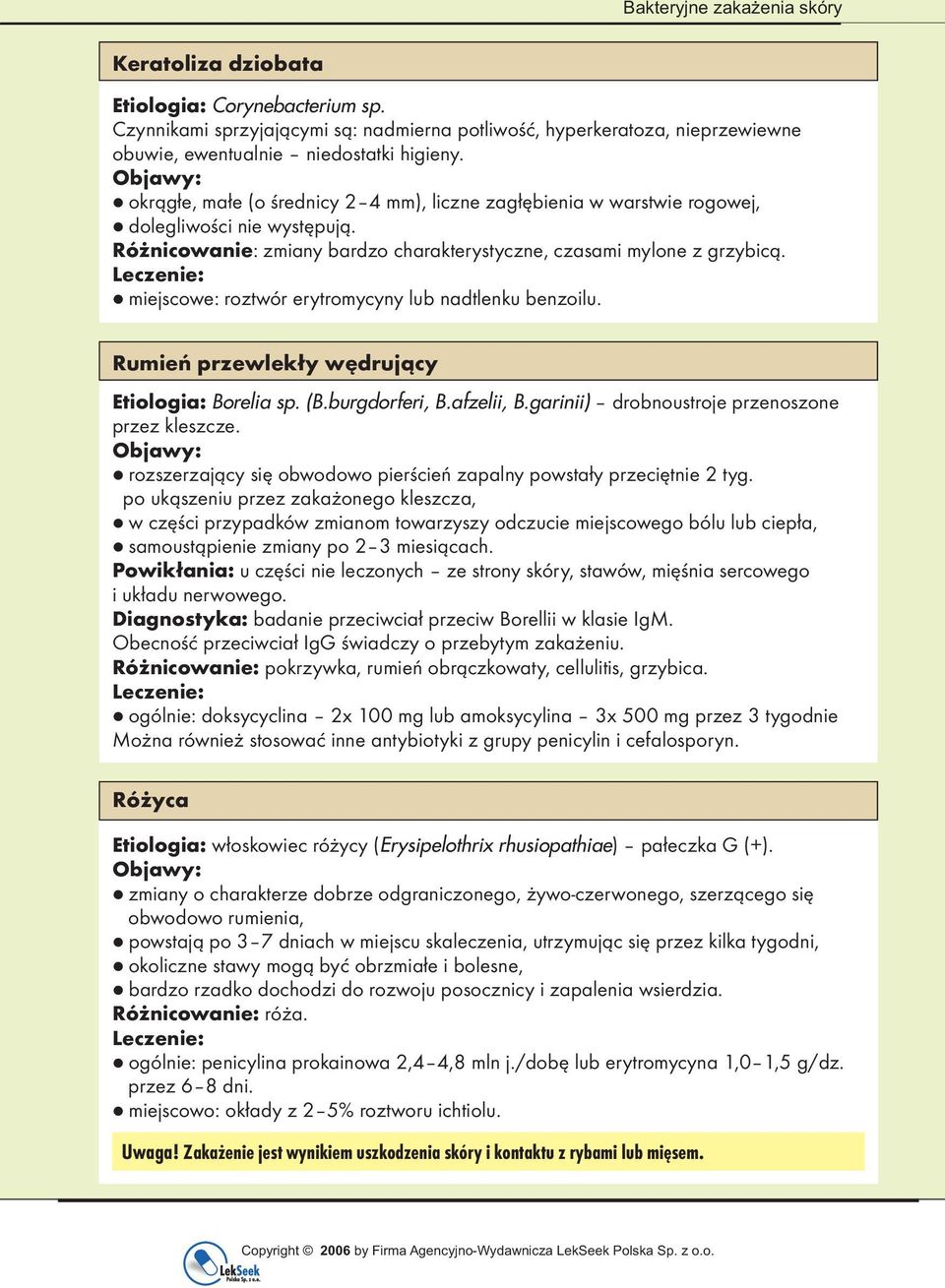 miejscowe: roztwór erytromycyny lub nadtlenku benzoilu. Rumień przewlekły wędrujący Etiologia: Borelia sp. ( B. burgdorferi, B. afzelii, B. garinii) drobnoustroje przenoszone przez kleszcze.