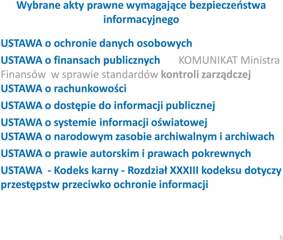 informacji publicznej USTAWA o systemie informacji oświatowej USTAWA o narodowym zasobie archiwalnym i archiwach USTAWA o