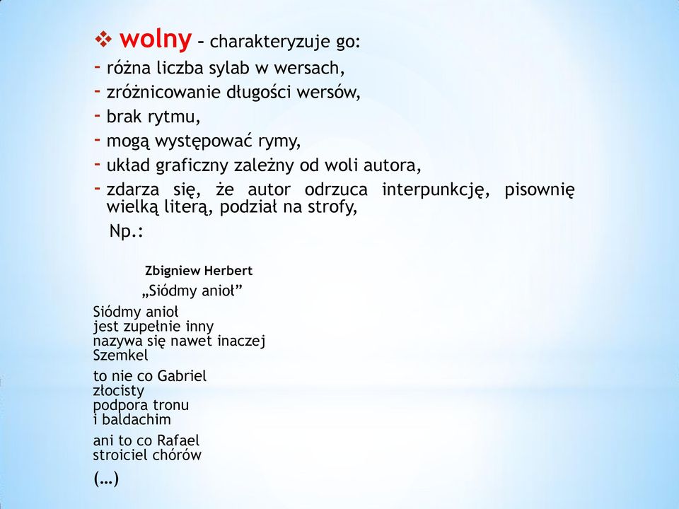 pisownię wielką literą, podział na strofy, Np.