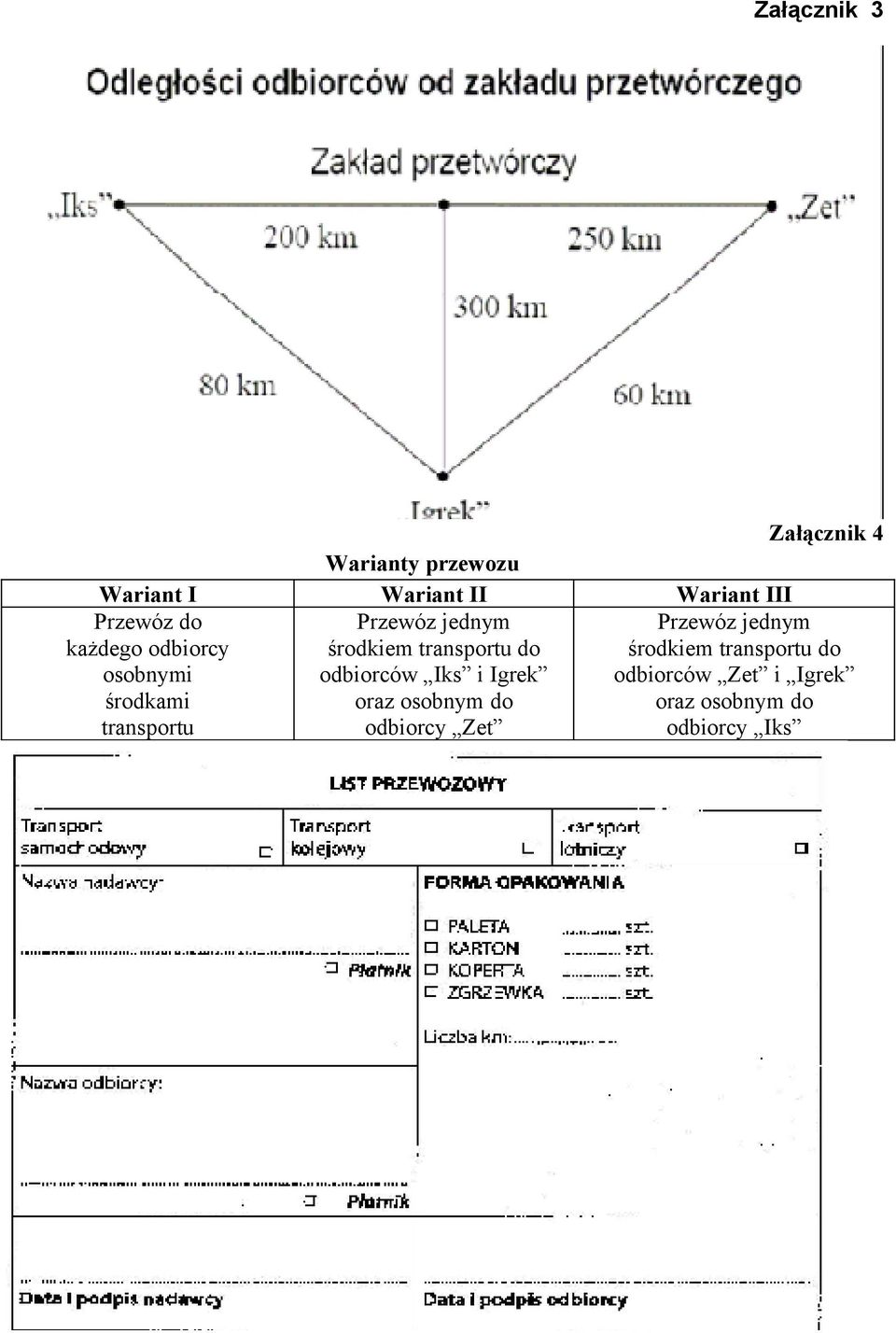 jednym środkiem transportu do odbiorców i Igrek oraz osobnym do