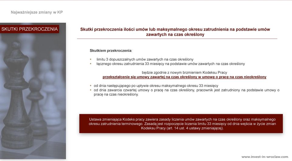 się umowy zawartej na czas określony w umowę o pracę na czas nieokreślony od dnia następującego po upływie okresu maksymalnego okresu 33 miesięcy od dnia zawarcia czwartej umowy o pracę na czas