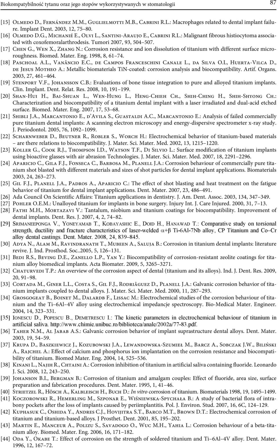 [17] Chen G., Wen X., Zhang N.: Corrosion resistance and ion dissolution of titanium with different surface microroughness. Biomed. Mater. Eng. 1998, 8, 61 74. [18] Paschoal A.L., Vanâncio E.C., de Campos Franceschini Canale L.