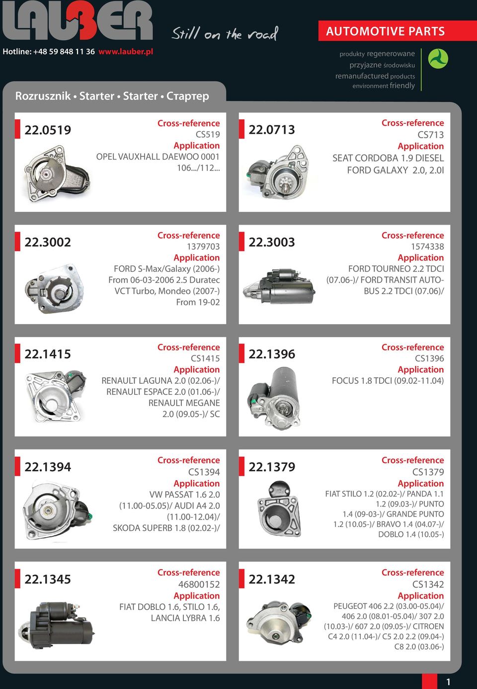 5 Duratec VCT Turbo, Mondeo (2007-) From 19-02 22.3003 1574338 FORD TOURNEO 2.2 TDCI (07.06-)/ FORD TRANSIT AUTO- BUS 2.2 TDCI (07.06)/ 22.1415 CS1415 RENAULT LAGUNA 2.0 (02.06-)/ RENAULT ESPACE 2.