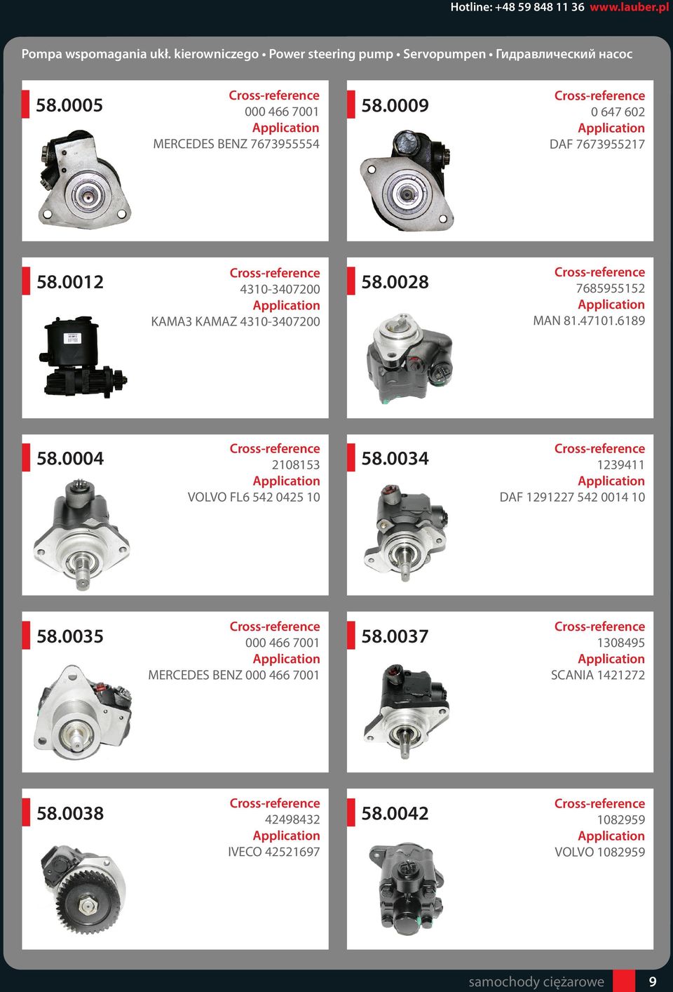 0028 7685955152 MAN 81.47101.6189 58.0004 2108153 VOLVO FL6 542 0425 10 58.0034 1239411 DAF 1291227 542 0014 10 58.