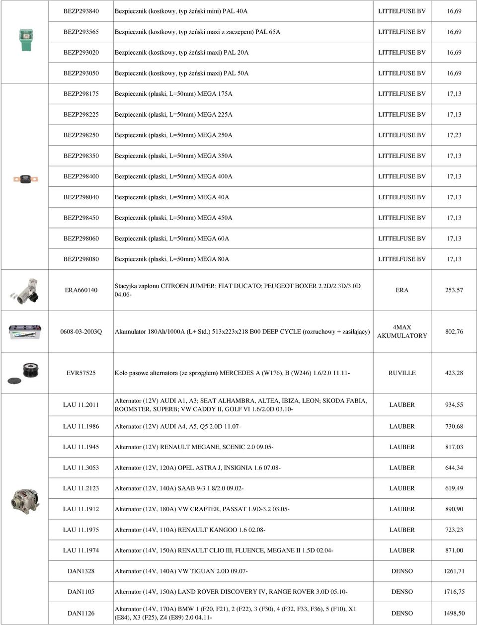 17,13 BEZP298225 Bezpiecznik (płaski, L=50mm) MEGA 225A LITTELFUSE BV 17,13 BEZP298250 Bezpiecznik (płaski, L=50mm) MEGA 250A LITTELFUSE BV 17,23 BEZP298350 Bezpiecznik (płaski, L=50mm) MEGA 350A