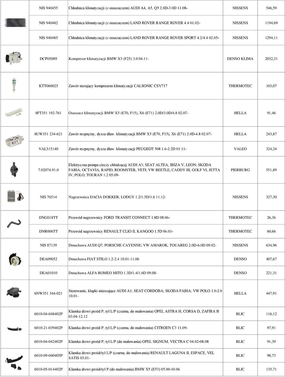 11- DENSO KLIMA 2032,31 KTT060025 Zawór sterujący kompresora klimatyzacji CALSONIC CSV717 THERMOTEC 103,07 8FT351 192-761 Osuszacz klimatyzacji BMW X5 (E70, F15), X6 (E71) 2.0D/3.0D/4.8 02.