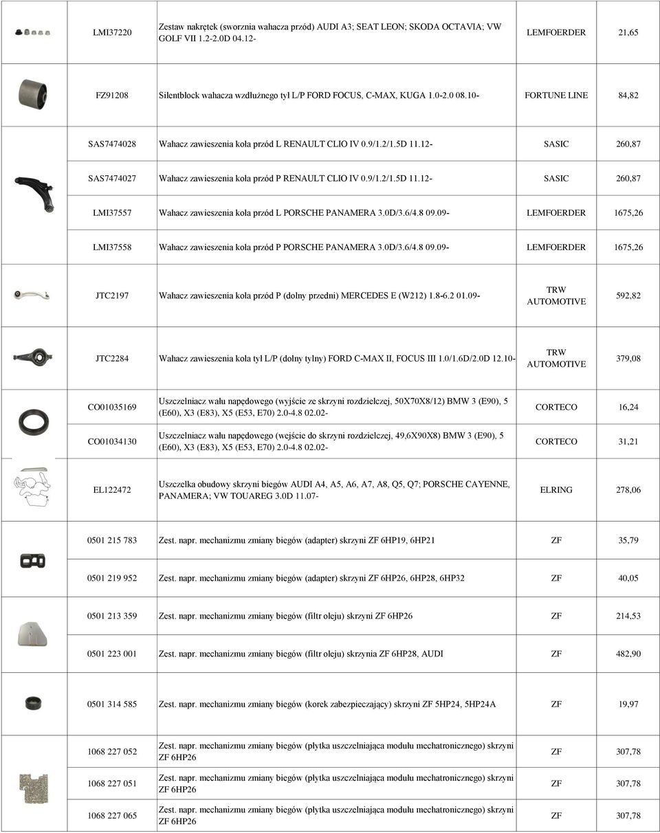 5D 11.12- SASIC 260,87 SAS7474027 Wahacz zawieszenia koła przód P RENAULT CLIO IV 0.9/1.2/1.5D 11.12- SASIC 260,87 LMI37557 Wahacz zawieszenia koła przód L PORSCHE PANAMERA 3.0D/3.6/4.8 09.