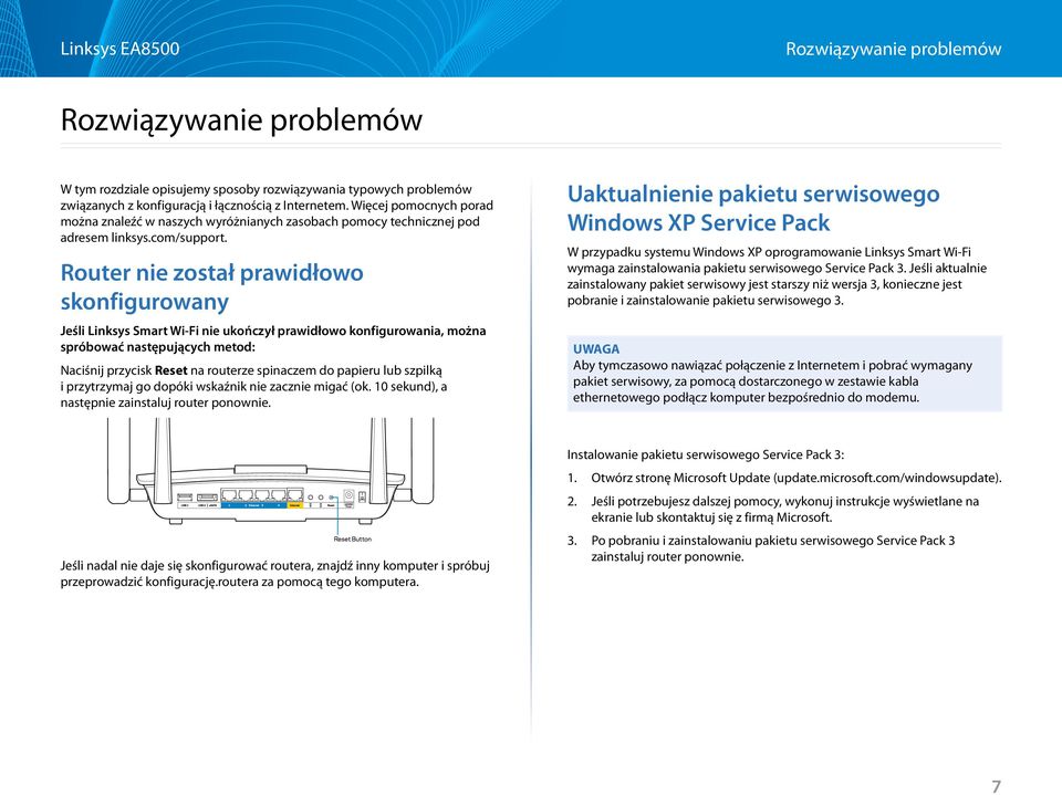 Router nie został prawidłowo skonfigurowany anual spróbować następujących metod: Jeśli Linksys Smart Wi-Fi nie ukończył prawidłowo konfigurowania, można Naciśnij przycisk Reset na routerze spinaczem