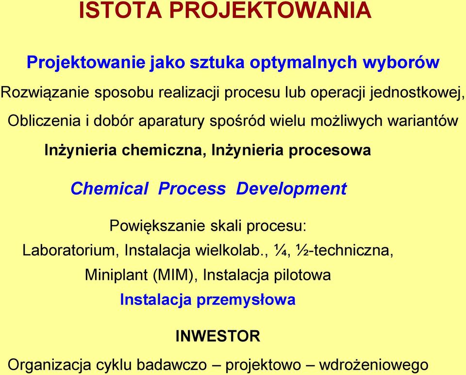 Inżynieria procesowa Chemical Process Development Powiększanie skali procesu: Laboratorium, Instalacja wielkolab.