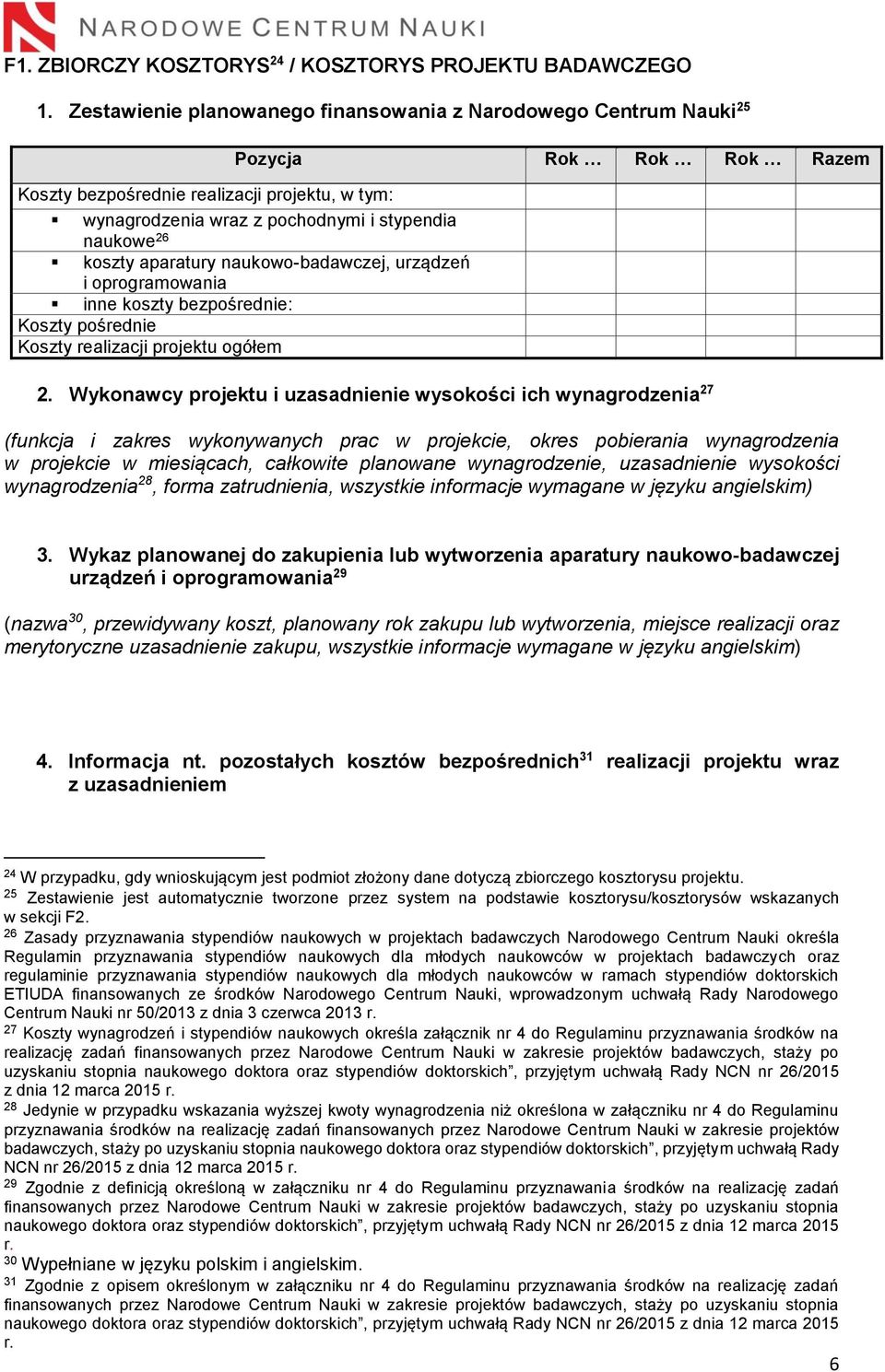 koszty aparatury naukowo-badawczej, urządzeń i oprogramowania inne koszty bezpośrednie: Koszty pośrednie Koszty realizacji projektu ogółem 2.