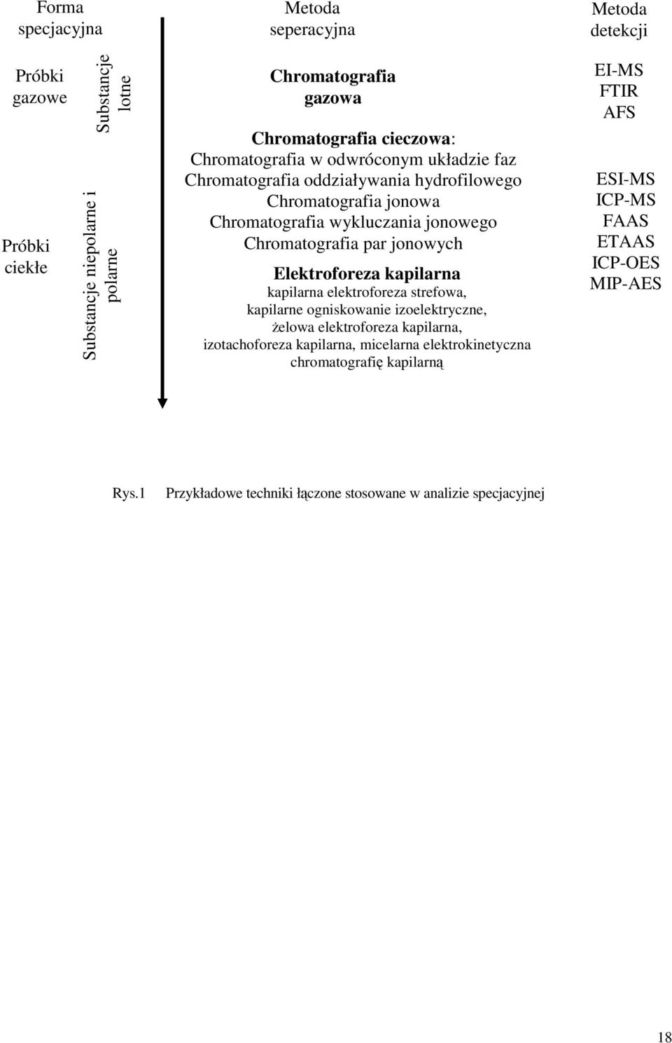 Elektroforeza kapilarna kapilarna elektroforeza strefowa, kapilarne ogniskowanie izoelektryczne, żelowa elektroforeza kapilarna, izotachoforeza kapilarna, micelarna