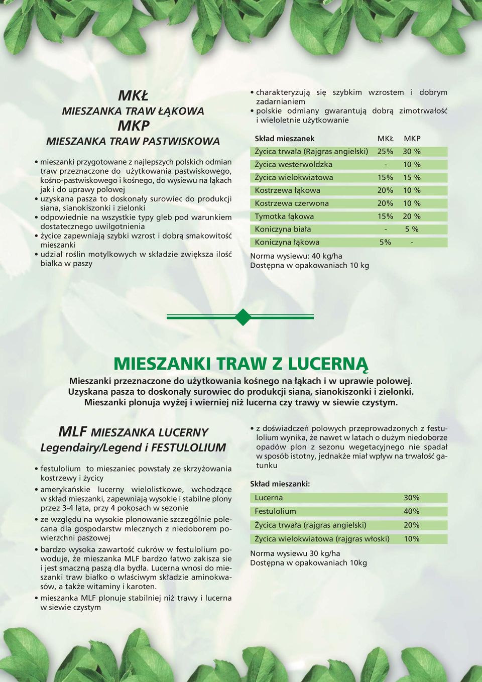 zapewniajà szybki wzrost i dobrà smakowitoêç mieszanki udzia roêlin motylkowych w sk adzie zwi ksza iloêç bia ka w paszy charakteryzujà si szybkim wzrostem i dobrym zadarnianiem polskie odmiany