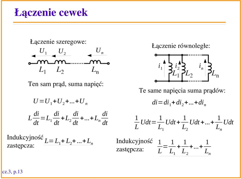 ..+ Ln dt dt dt dt Indukcyjność L= L+ L2+...+ Ln zastępcza: cz.3, p.