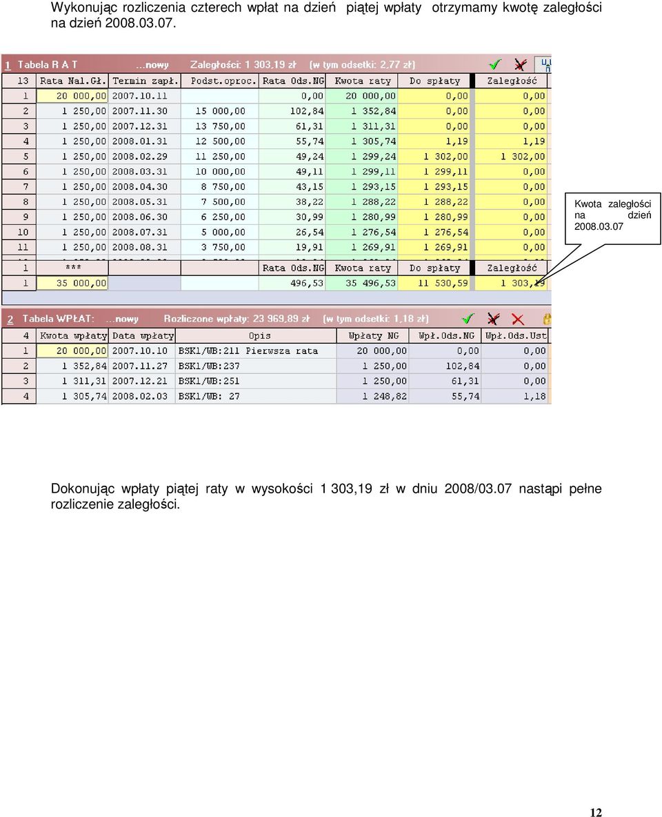 Kwota zaległości na dzień 2008.03.