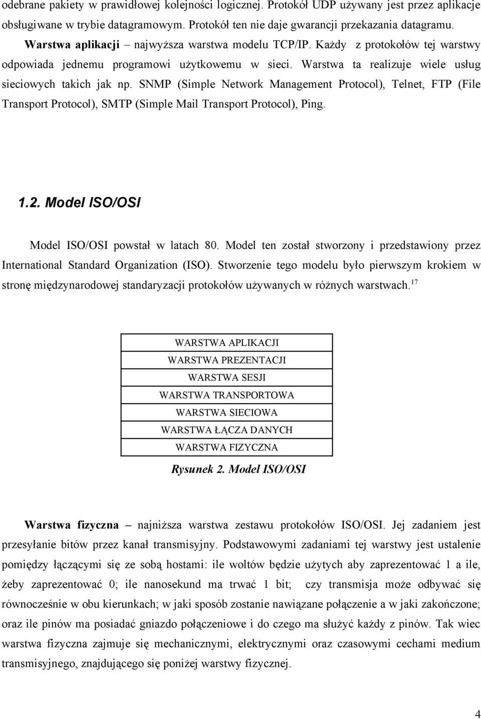 SNMP (Simple Network Management Protocol), Telnet, FTP (File Transport Protocol), SMTP (Simple Mail Transport Protocol), Ping. 1.2. Model ISO/OSI Model ISO/OSI powstał w latach 80.