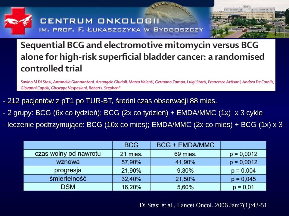 x 3 cykle - leczenie podtrzymujące: BCG (10x co mies); EMDA/MMC (2x