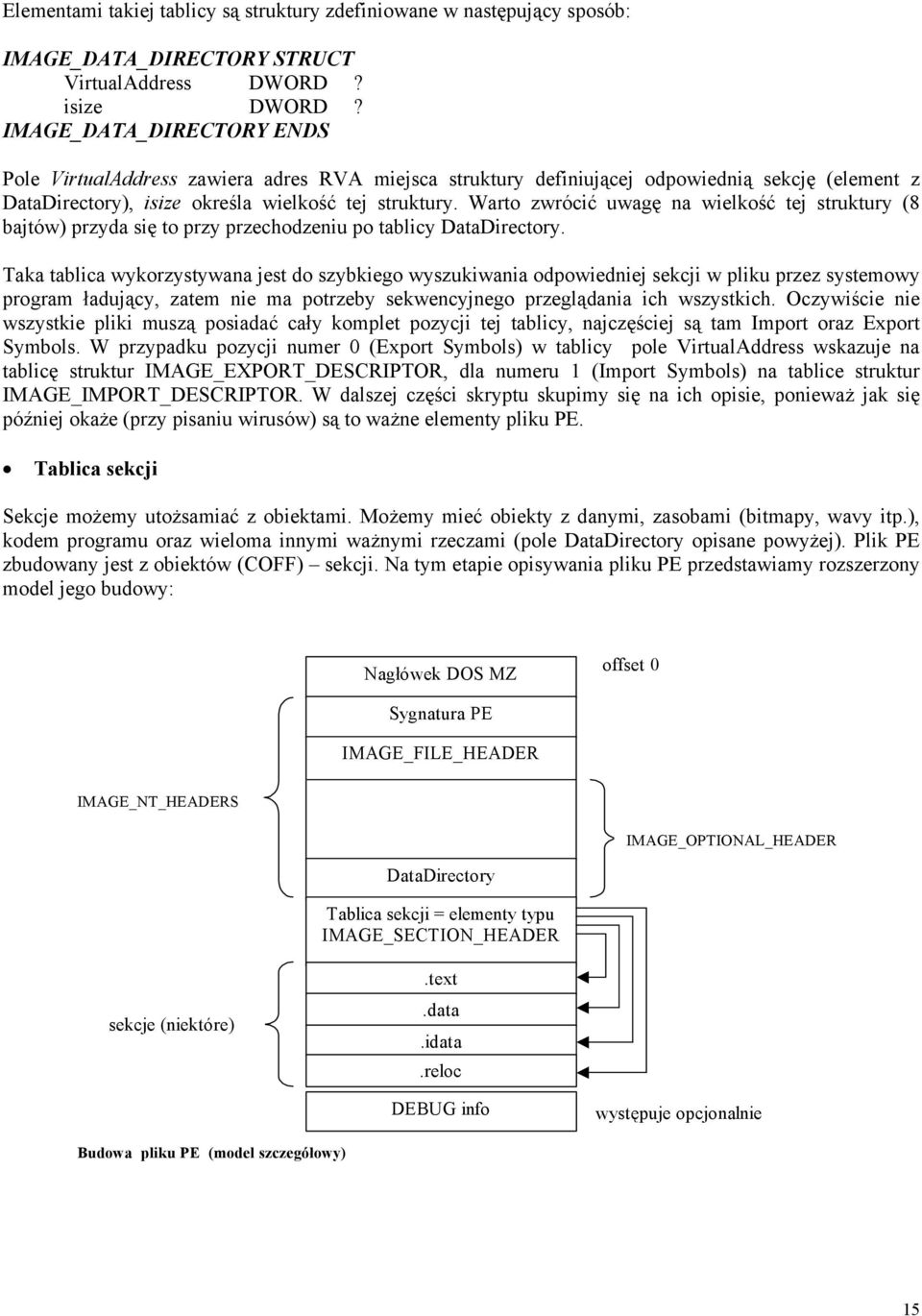 Warto zwrócić uwagę na wielkość tej struktury (8 bajtów) przyda się to przy przechodzeniu po tablicy DataDirectory.