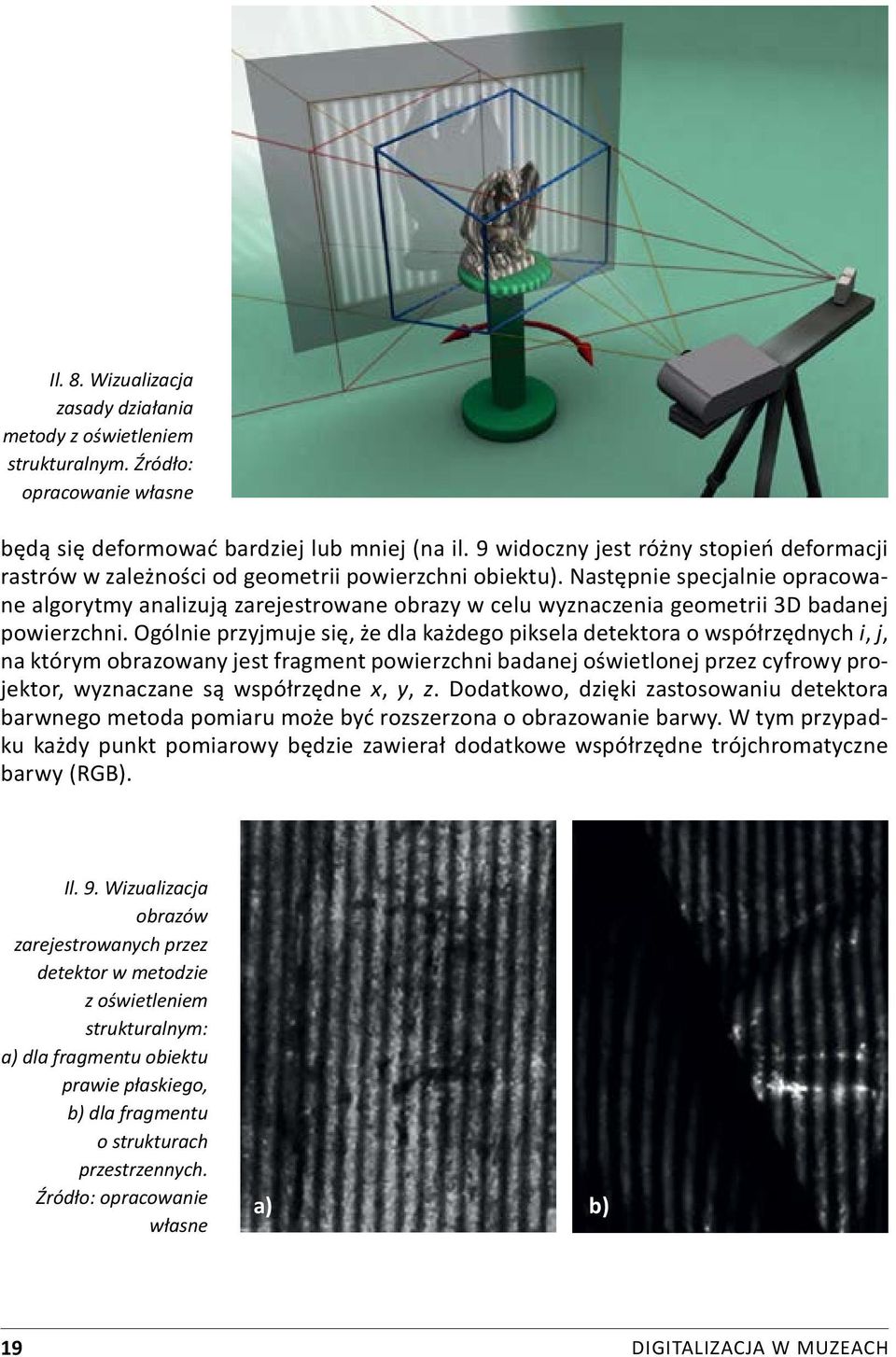 Następnie specjalnie opracowane algorytmy analizują zarejestrowane obrazy w celu wyznaczenia geometrii 3D badanej powierzchni.