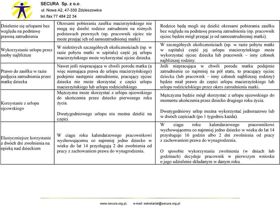 pracownik ojciec nie może przejąć ich od samozatrudnionej matki) W niektórych szczególnych okolicznościach (np.