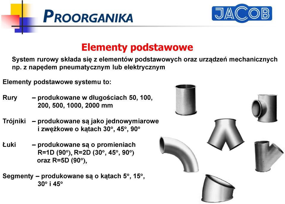 z napędem pneumatycznym lub elektrycznym Rury produkowane w długościach 50, 100, 200, 500, 1000, 2000 mm
