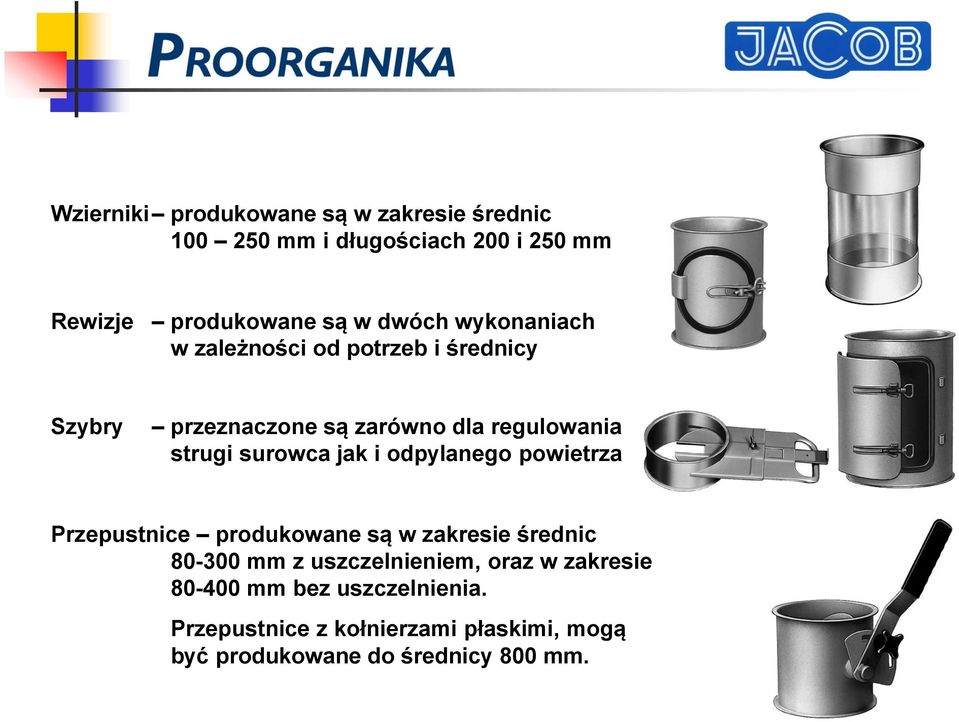 surowca jak i odpylanego powietrza Przepustnice produkowane są w zakresie średnic 80-300 mm z uszczelnieniem,