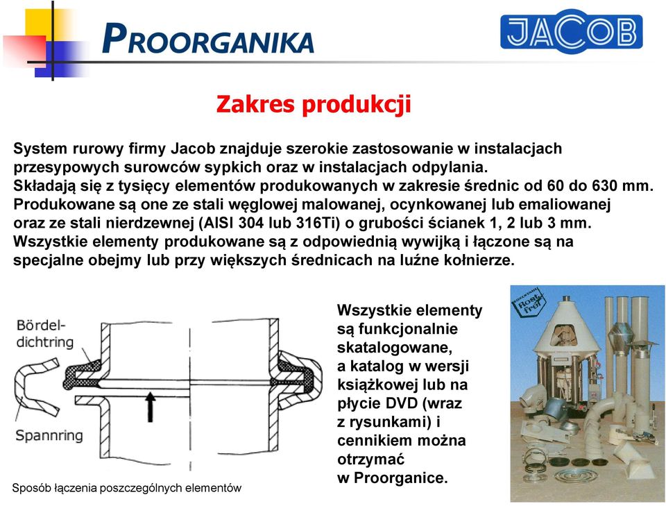 Produkowane są one ze stali węglowej malowanej, ocynkowanej lub emaliowanej oraz ze stali nierdzewnej (AISI 304 lub 316Ti) o grubości ścianek 1, 2 lub 3 mm.