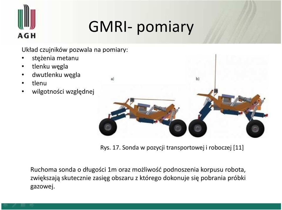 Sonda w pozycji transportowej i roboczej [11] Ruchoma sonda o długości 1m oraz