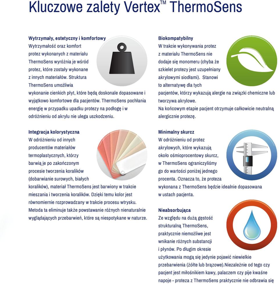 ThermoSens pochłania energię w przypadku upadku protezy na podłogę i w odróżnieniu od akrylu nie ulega uszkodzeniu.