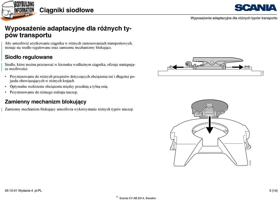 Siodło regulowane Siodło, które można przesuwać w kierunku wzdłużnym ciągnika, oferuje następujące możliwości: Przystosowanie do różnych przepisów dotyczących obciążenia osi i