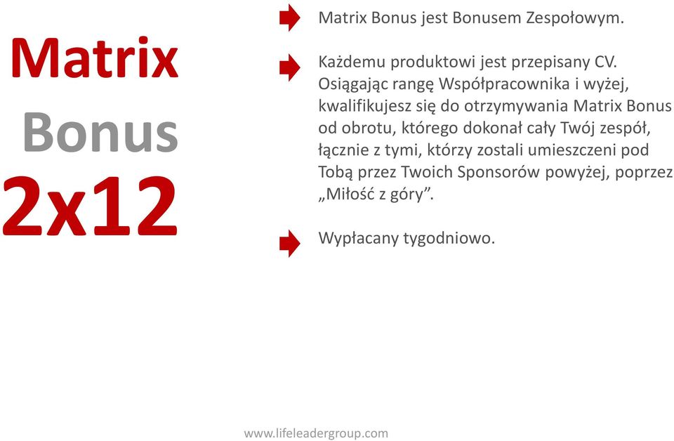 Osiągając rangę Współpracownika i wyżej, kwalifikujesz się do otrzymywania Matrix Bonus