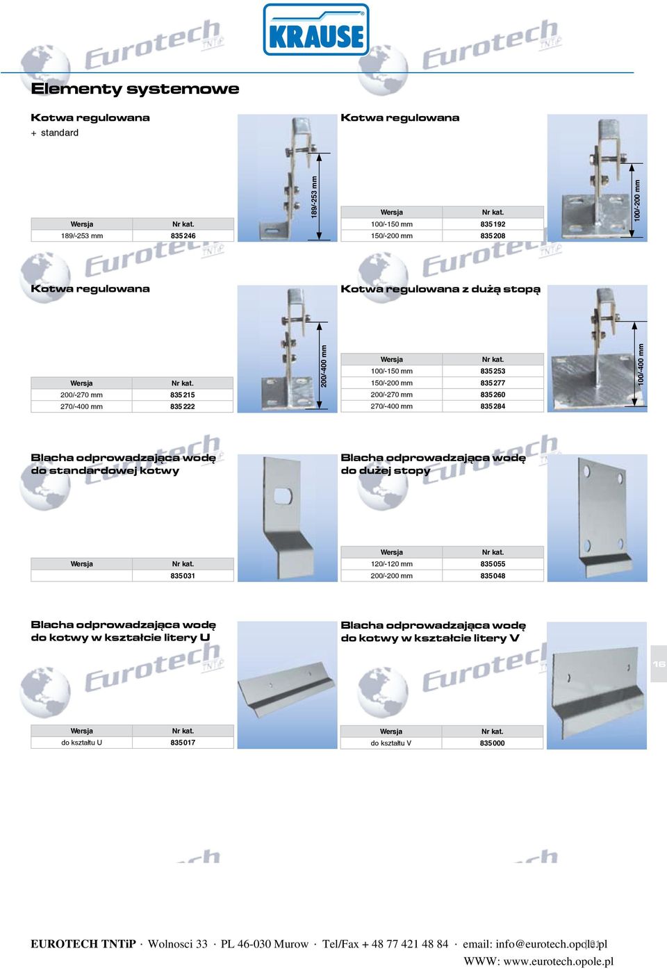 200/-270 mm 835 215 200/-270 mm 835 260 270/-400 mm 835 222 270/-400 mm 835 284 do standardowej kotwy do dużej stopy 835031