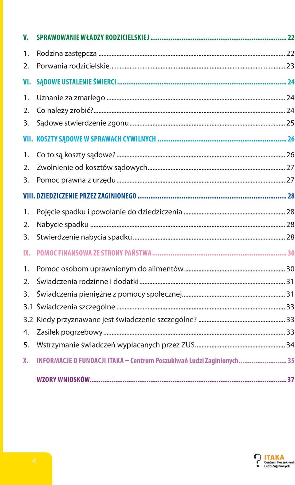 DZIEDZICZENIE PRZEZ ZAGINIONEGO... 28 1. Pojęcie spadku i powołanie do dziedziczenia... 28 2. Nabycie spadku... 28 3. Stwierdzenie nabycia spadku... 28 IX. POMOC FINANSOWA ZE STRONY PAŃSTWA... 30 1.